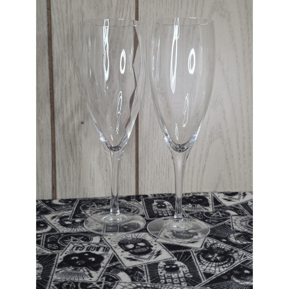 Pair (2) Vintage Luminarc France Clear Optic Swirl Champagne Flutes Smooth Stem